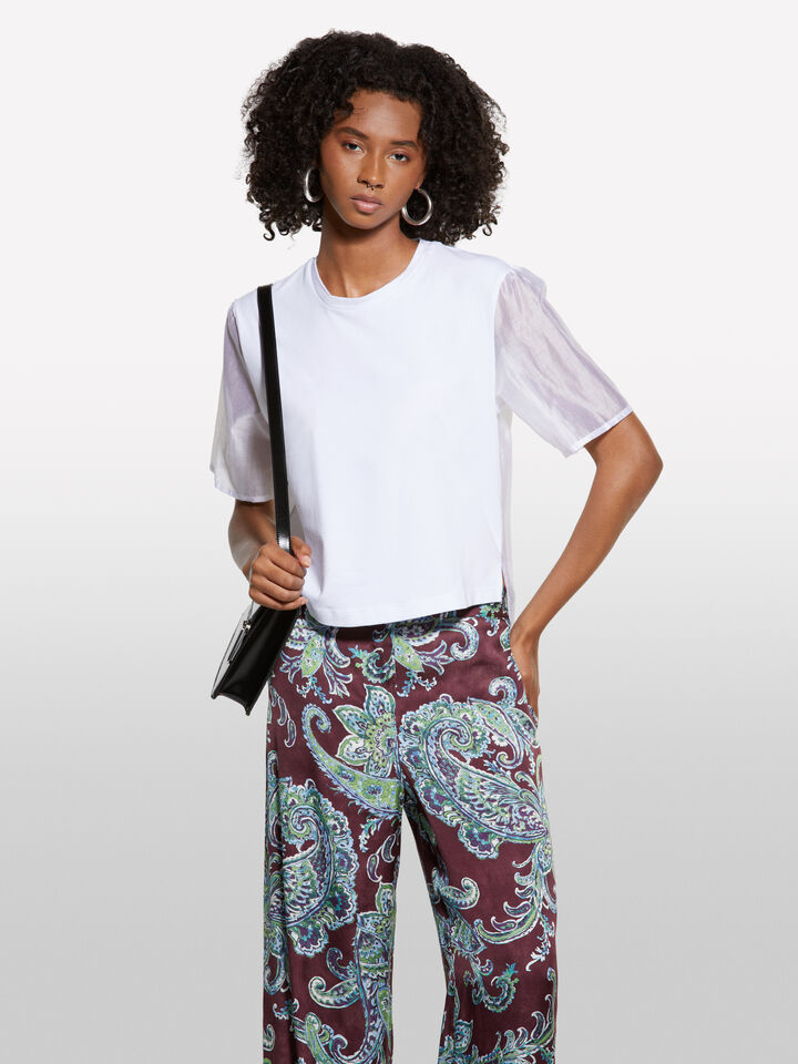 Μπλούζα λευκή με διαφάνεια - μπλουζάκια κοντομάνικα γυναικεία - Λευκο | Sisley image number 3